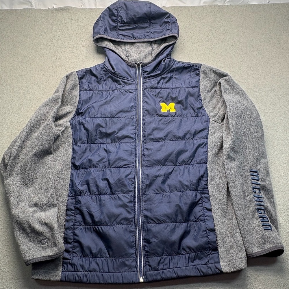 Colosseum Michigan Wolverines Youth XL Hybrid Puffer Fleece Hoodie Jacket Navy